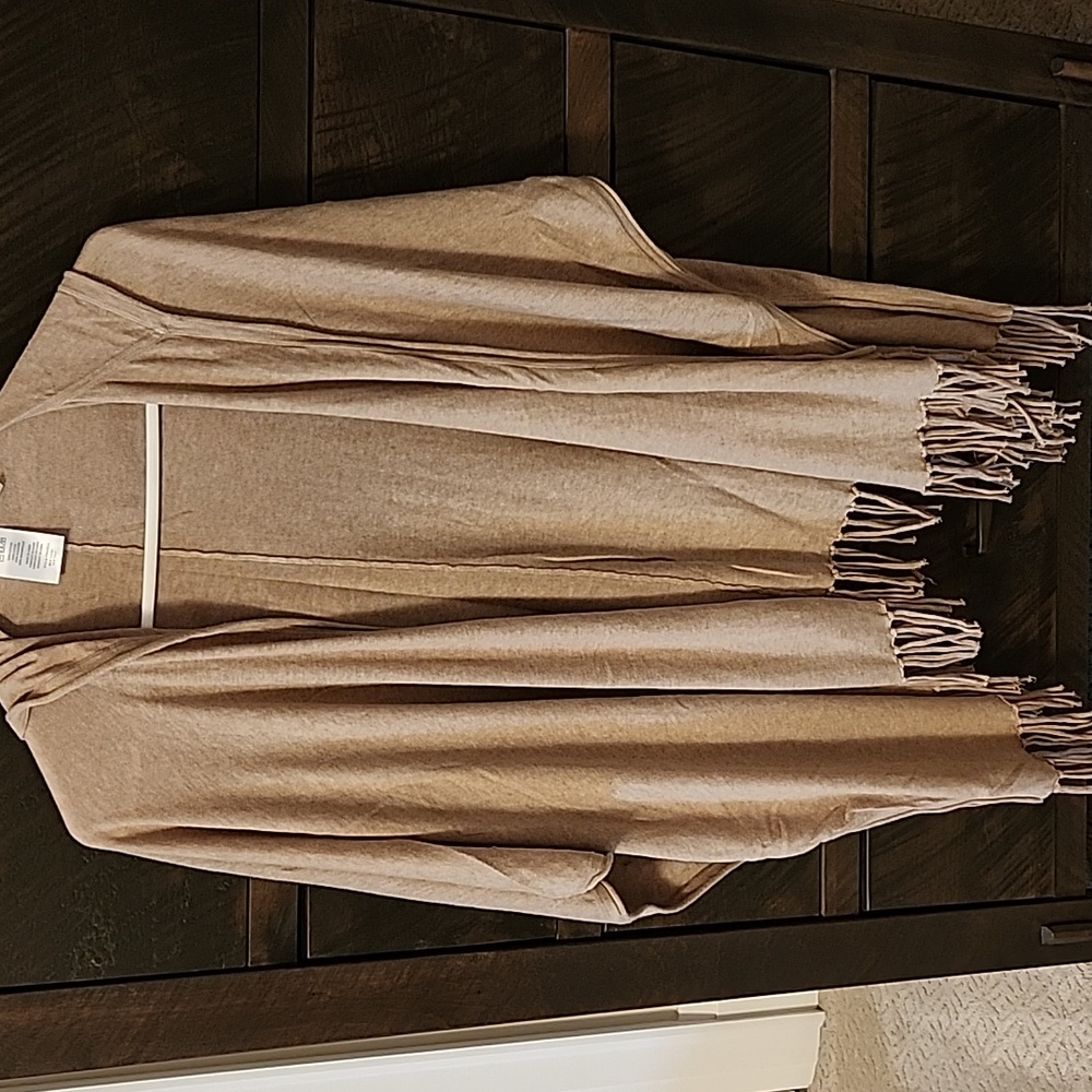 Minnie Rose Tan Hooded Poncho with Fringe